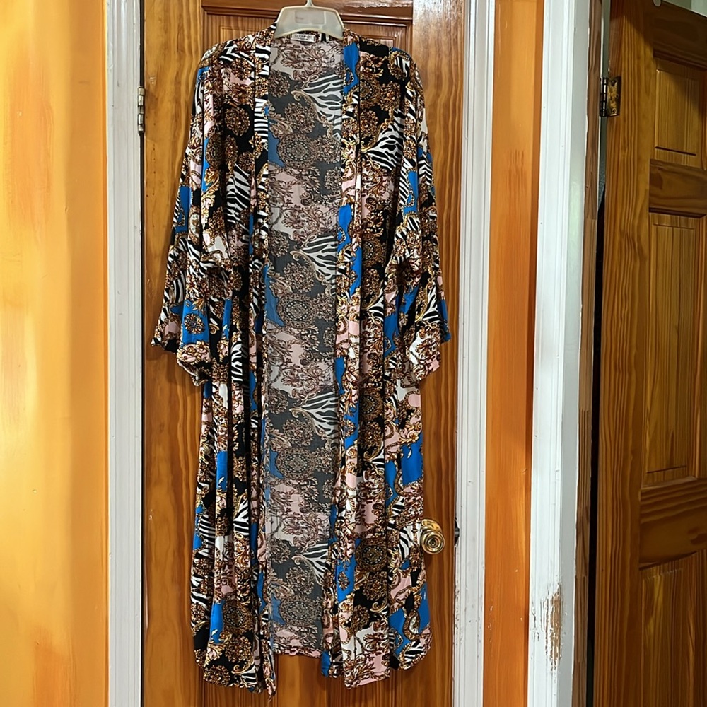 Coofandy Bohemian Floral Link Chain Maxi Kimono Open Multi Cardigan Size L
